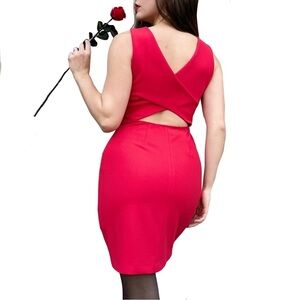 Betsey Johnson Minimalist Red Open Cross Back Sheath Holiday Mini Dress 6